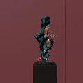 Green Abstract Sculpture with Stone like Shape Branches Spheres and Dark Wooden Base