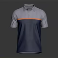Gray And Blue Short Sleeve Polo Shirt With Orange Horizontal Stripe