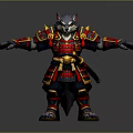 Wolf Samurai 3D Character Model With Red Yellow Armor Standing Pose Design