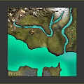 Natural Terrain Model Featuring Blue Water Winding Rivers Green Land and Snowy Peaks