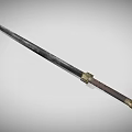 Ancient Long Dark Metallic Sword Featuring Intricate Decorative Hilt And Sharp Blade Design