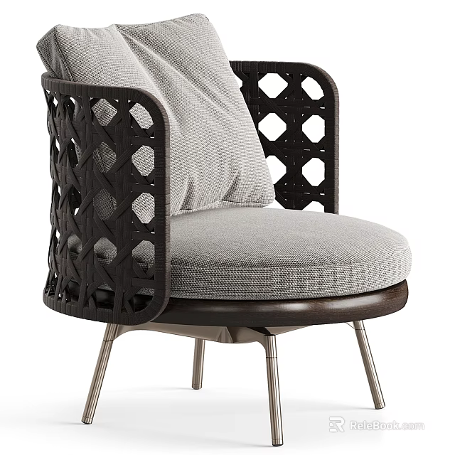 Modern Single Seater Sofa with Black Perforated Armrests Gray Cushion Backrest and Metal Legs 3d model 