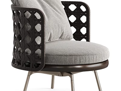 Modern Single Seater Sofa with Black Perforated Armrests Gray Cushion Backrest and Metal Legs 3d model