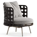 Modern Single Seater Sofa with Black Perforated Armrests Gray Cushion Backrest and Metal Legs