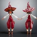 Mushroom Fairy Characters With Red Spotted Hats Red Overalls Holding Hands Front And Back Views