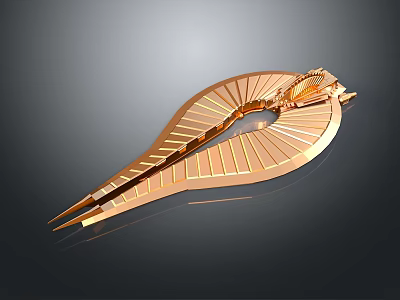 Modern Golden Streamlined Spacecraft Structure With Striped Surface For Cosmic Missions 3d model