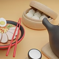 Traditional Chinese Food Platter With Steamed Buns Dumplings Noodles Rice Rolls And Tea Set