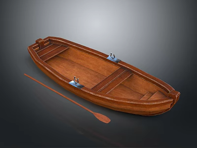 Traditional Handcrafted Wooden Boat With Open Deck And Paddle For Recreational Water Activities 3d model