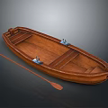 Traditional Handcrafted Wooden Boat With Open Deck And Paddle For Recreational Water Activities