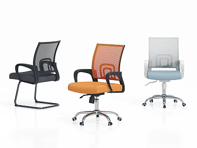 Ergonomic Mesh Office Chairs Black Orange Gray with Swivel Wheels 3d model