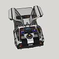Iconic Black And White Car With Open Gull Wing Doors And Retro Futuristic Design