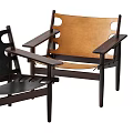 Modern Leisure Chair With Wooden Frame Leather Seat And Armrests Design