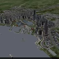 Aerial Planning of Modern City With Skyscrapers Waterfront Harbor Roads and Bridges