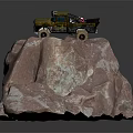Vintage Pickup Truck on Rocky Terrain with Roof Lights and Off Road Tires
