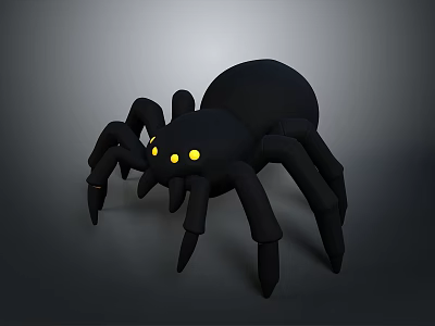 Black Spider Toy Figurine With Yellow Eyes And Long Legs Design 3d model