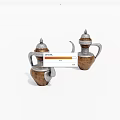 Two Copper Silver Teapots With Lid Spout And Handle On White Background
