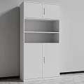 Modern White Bookcase With Cabinet Doors And Open Shelves Against Gray Wall Minimalist Design