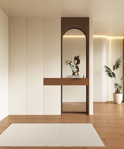 Modern Foyer Hallway With Arch Doorway And Decor 3d model