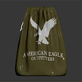 Olive Green Drawstring Bag Featuring American Eagle Outfitters Logo And White Eagle Graphic 3d model