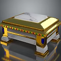 Decorative Household Item With Gold Frame White Marble Top And Colorful Gemstone Accents
