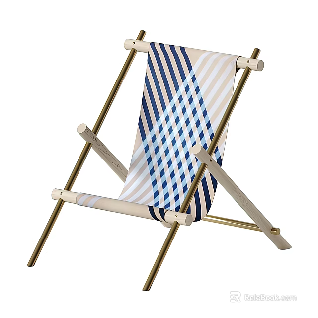 Leisure Chair With Blue White Striped Fabric And Modern Golden Frame Design 3d model 
