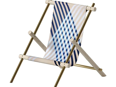 Leisure Chair With Blue White Striped Fabric And Modern Golden Frame Design 3d model