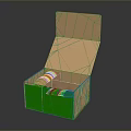 Open Green Cardboard Box Containing Household Items For Storage Use 3d model