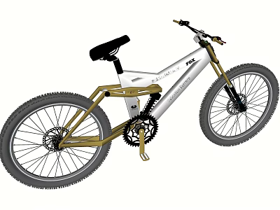 Modern Mountain Bike With Golden Frame Silver Body Black Seat And Thick Tires Design 3d model