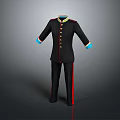 Black Uniform With Gold Buttons Colored Collar Cuffs And Red Striped Pants