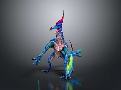 Fantasy Game Movie Character With Colorful Scales Horned Head Wings And Clawed Limbs 3d model