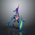 Fantasy Game Movie Character With Colorful Scales Horned Head Wings And Clawed Limbs