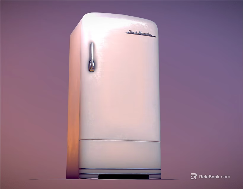 Vintage White Refrigerator With Classic Design And Stainless Steel Handle 3d model 