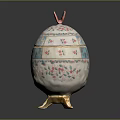 Elegant Decorative Ornament Set with Pink Blue Floral Patterns White Body and Golden Stand Base