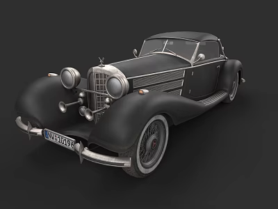 Black Vintage Classic Car With Retro Design Chrome Details And Round Headlights 3d model