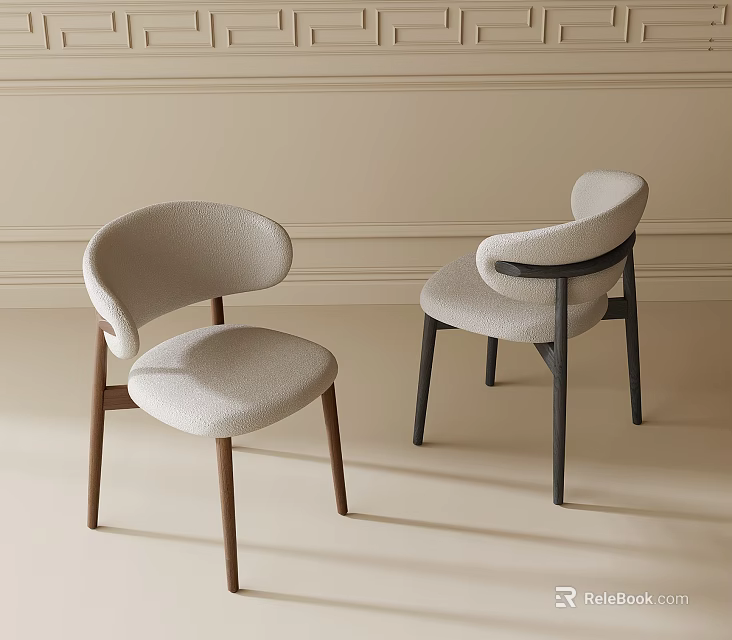 Modern Upholstered Dining Chairs With Light Beige Fabric Armrests And Wooden Legs Design 3d model 