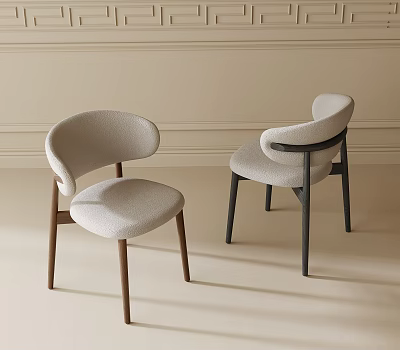 Modern Upholstered Dining Chairs With Light Beige Fabric Armrests And Wooden Legs Design 3d model