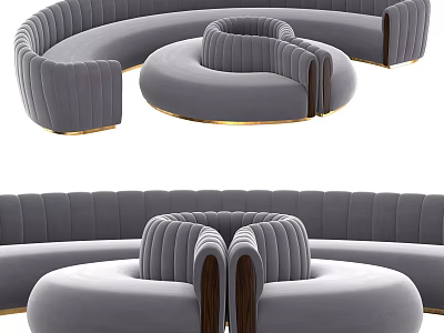 Modern Curved Sectional Sofa with Gray Velvet Upholstery and Gold Base Design 3d model