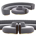 Modern Curved Sectional Sofa with Gray Velvet Upholstery and Gold Base Design