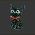 Small Black Cat Decorative Figurine With Purple Ears And Red Bow Tie