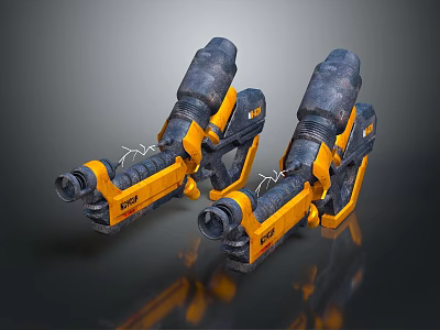 Detailed Sci Fi Yellow and Gray Dual Heavy Energy Weapons Mechanical Design 3d model