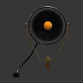 Vintage Round Metal Lamp Featuring Grilled Shade Rusty Bracket And Yellow Light