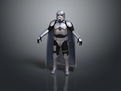 Silver Armor Cape Standing Collectible Toy Model With Shiny Surface And Detailed Design 3d model