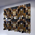 Geometric Cube Wall Decor With Gold Black And Brown Dimensional Panel Arrangement 3d model