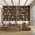 Whole House Custom Japanese Tatami Solid Wood Log Display Cabinet Fosma Door 3d model