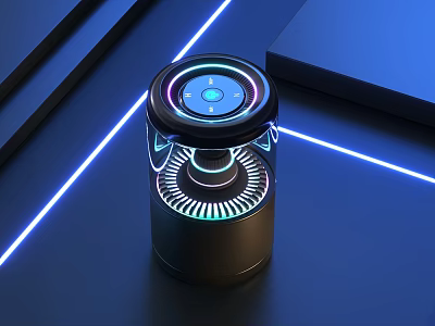 Modern Electronic Device with Circular Control Panel Blue LED Light and Sleek Design 3d model