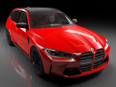 Stunning Red BMW Sports Wagon With Black Roof Black Wheels And Sporty Exterior Design 3d model
