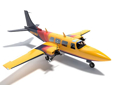 Small Twin Engine Aircraft With Yellow Red And Black Color Scheme 3d model Small Twin Engine Aircraft With Yellow Red And Black Color Scheme 3d model