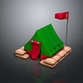 Green Outdoor Tent Furniture With Red Flag And Beige Base Mats