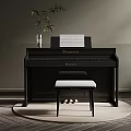 Black Grand Piano With Music Sheet And Stool In Modern Room