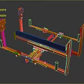 Red Industrial Mechanical Frame Structure With Black Roller And Components 3d model